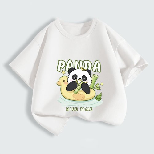 FONOW  순면100%아동티셔츠귀여운카피바라배색아동복편하고통기성이좋은여름캐주얼라운드반팔티 캐릭터팬더퍼덕 가족티