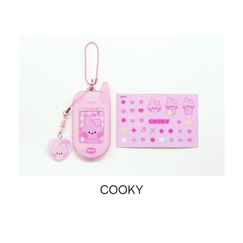 BT21 미니니 레트로 키링 폴더폰 스타일 열쇠고리 가방키링 키홀더 + BTS포토카드 특전