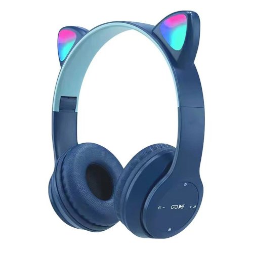 P47M 무선 플래시 고양이 귀여운 스테레오 음악 라이트 FONE LED 전화 마이크 선물 제어 블루투스 헬멧