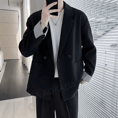남성 봄가을 캐주얼 테일러드 자켓  루즈핏 미디 길이  심플한 모던 정장 아우터