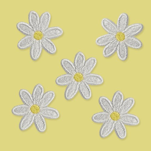 다리미로 붙이는 화이트 플라워 미니 열접착 자수 꽃 와펜 3.9 x 3.8cm