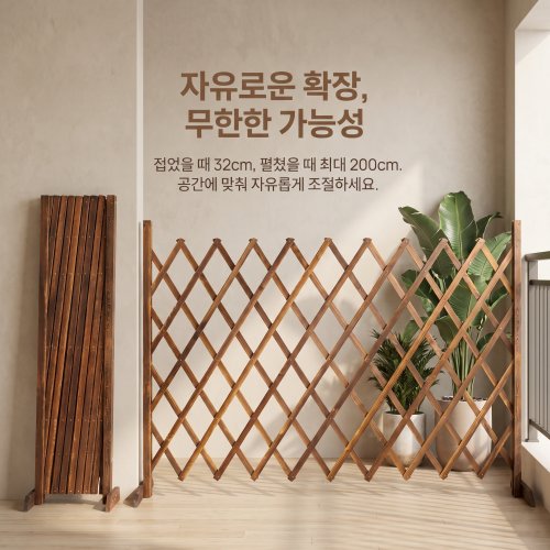 Fowod 접이식 신축식 방부목 펜스 원목 울타리 정원 화단 정원꾸미기 애완동물 전원주택 목제 나무울타리, 120*210CM