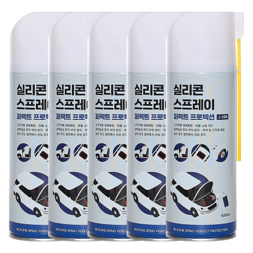 J-299 실리콘스프레이 퍼펙트 프로텍션 420ML 정우케미칼 고무보호제 플라스틱보호제 실리콘구리스 플라스틱복원제 실리콘 노즐 일체형 윤활제, 5개, 420ml