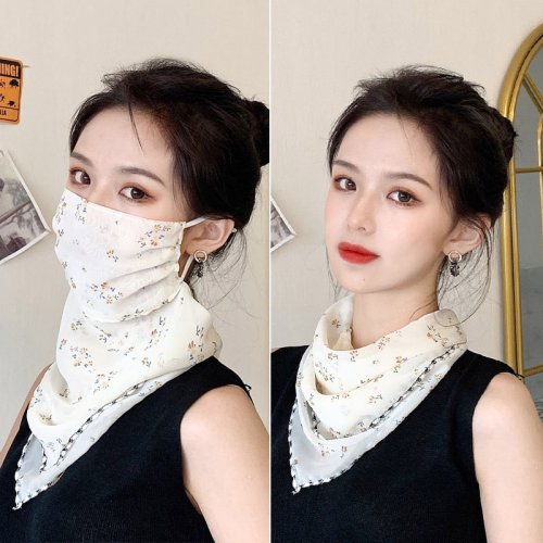 홈앤정 여성용 스카프마스크 쉬폰 UV자외선차단 꽃마스크 햇빛가리개, 화이트릴리, 1개